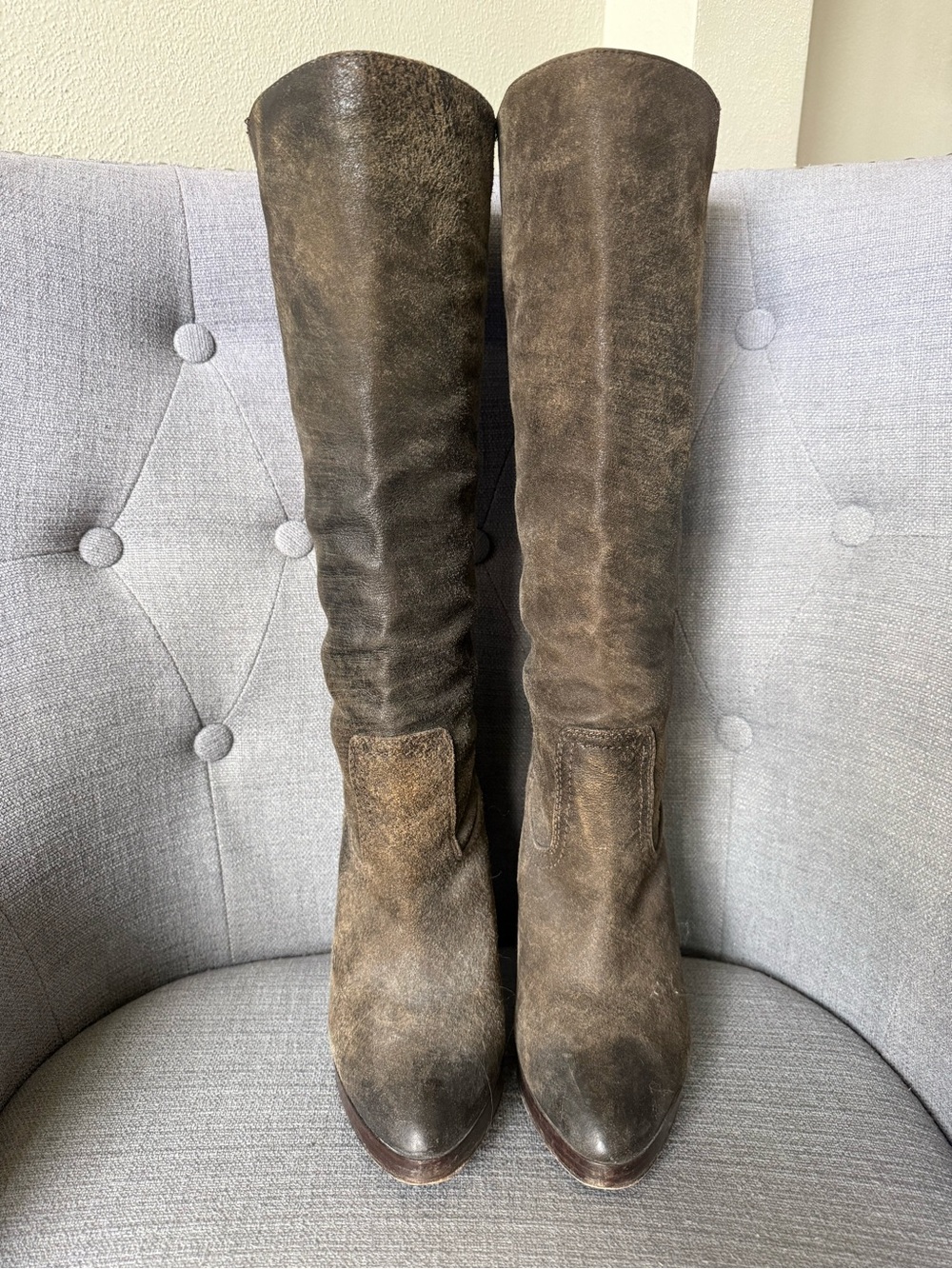 Frye Harlow Campus Knee High Boots 10 Leather High Heel Brown